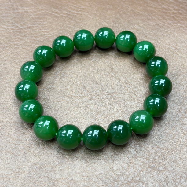 新疆和田玉菠菜绿男士女士高品质手串12mm
