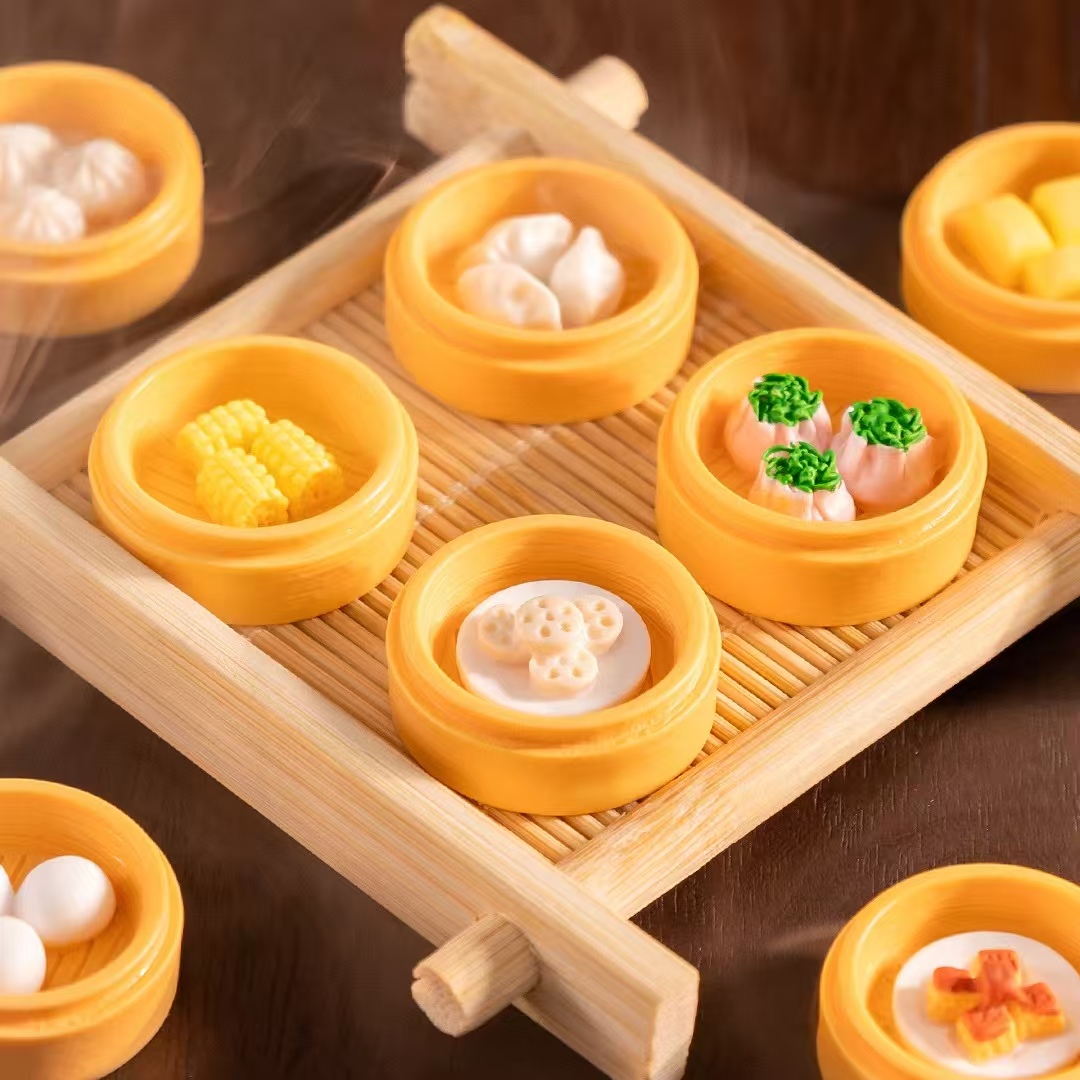 现场拆（早点蒸笼）仿真微缩食玩对对碰diy手工配件益智玩具