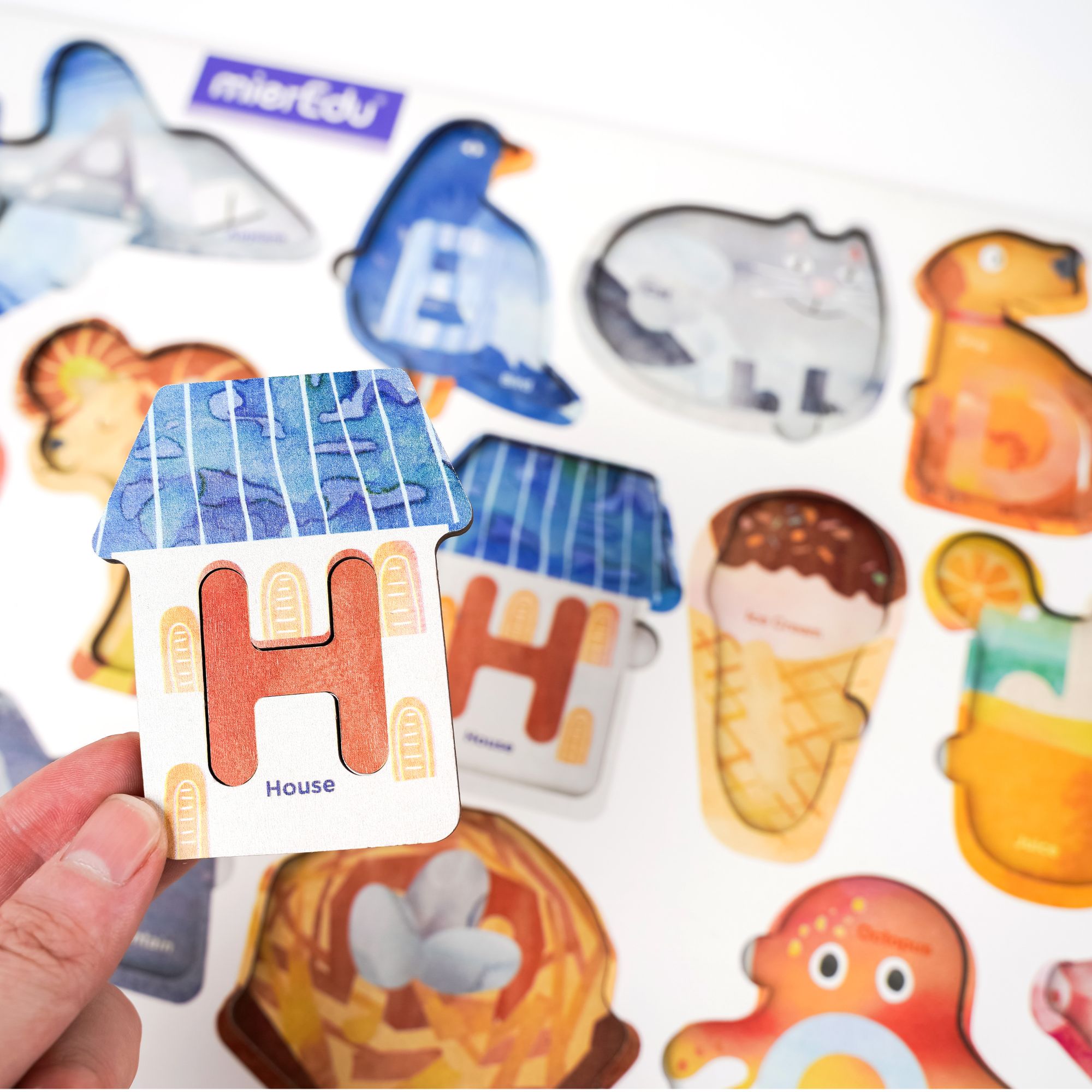 MierEdu澳米优字母认知启蒙字母配对abc木头拼图大套装