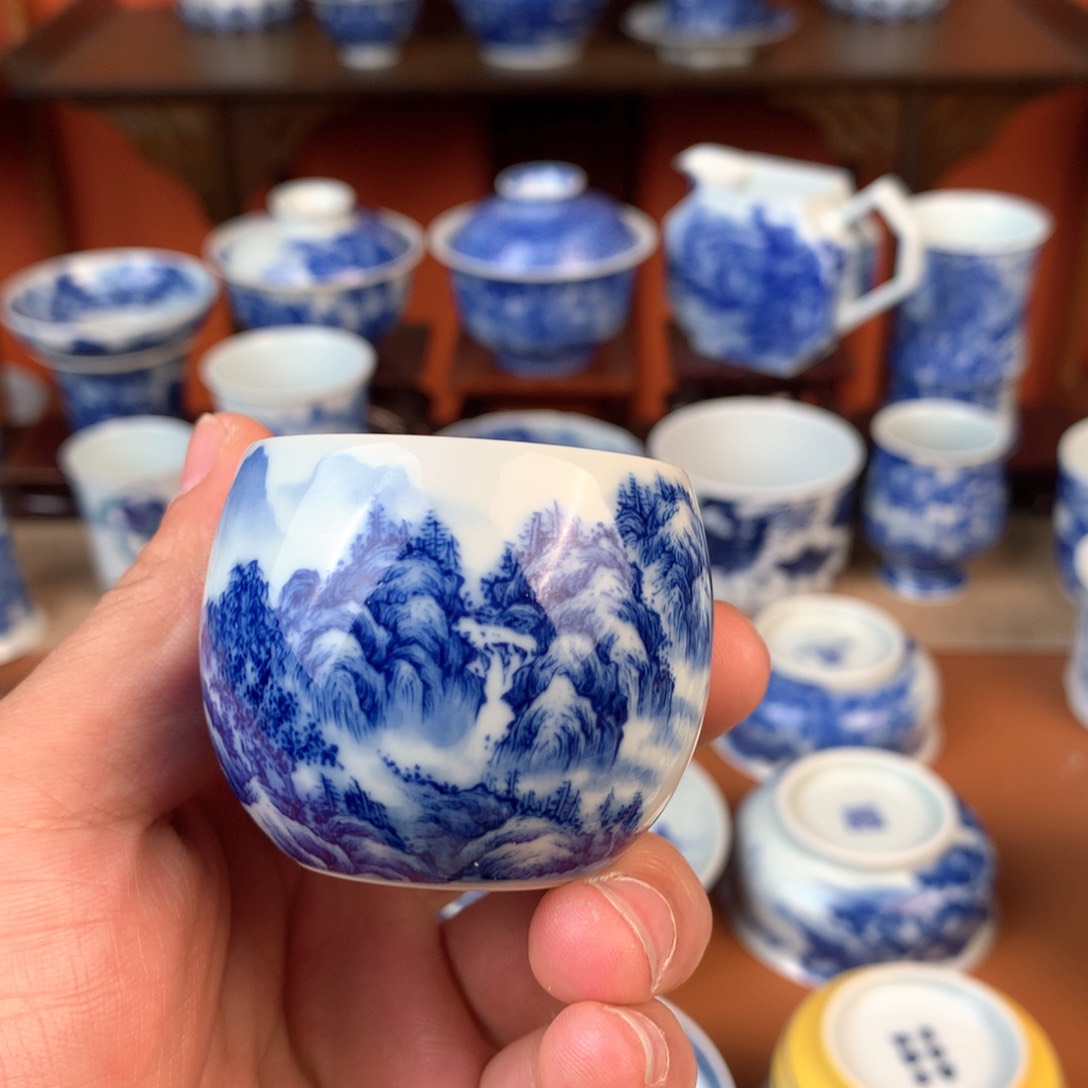 D***碟山水主人杯手工手绘