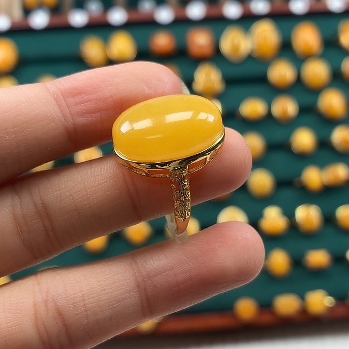 琥珀银S925镶嵌戒指