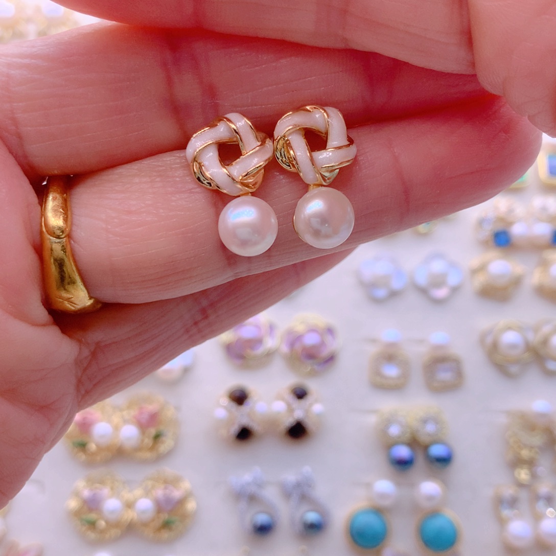 合金淡水珍珠耳饰