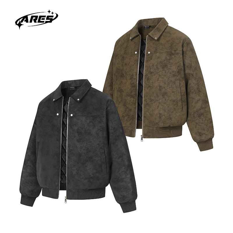 美拉德美式复古棕色翻领皮衣外套男款秋冬加厚夹克