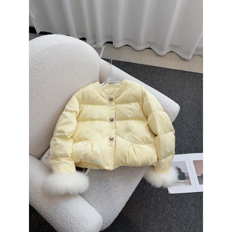 新中式单排扣落肩袖厚款冬季冬款 黄  白   2025时尚百搭羽绒外套