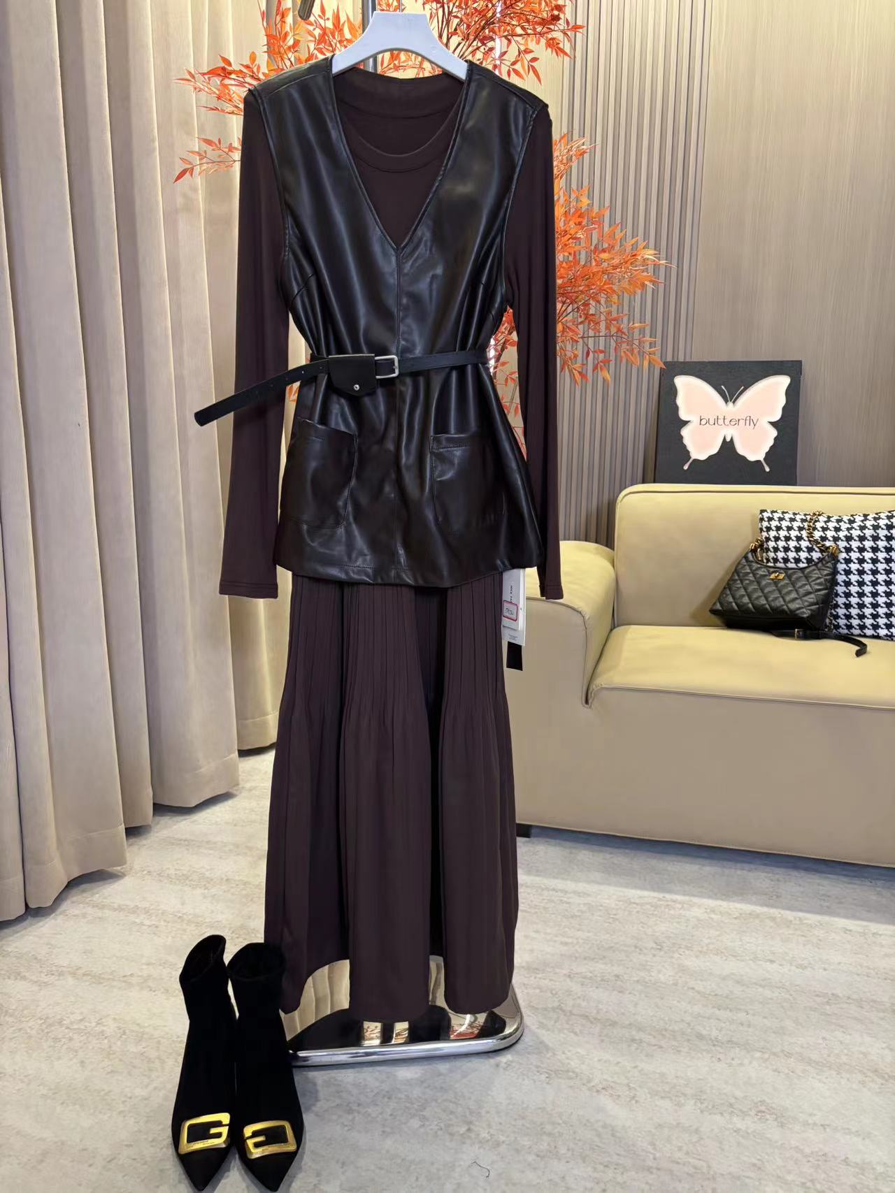 【瑶瑶专属】58582【衣58裙118】时尚套装轻熟风秋冬网红背心连衣裙