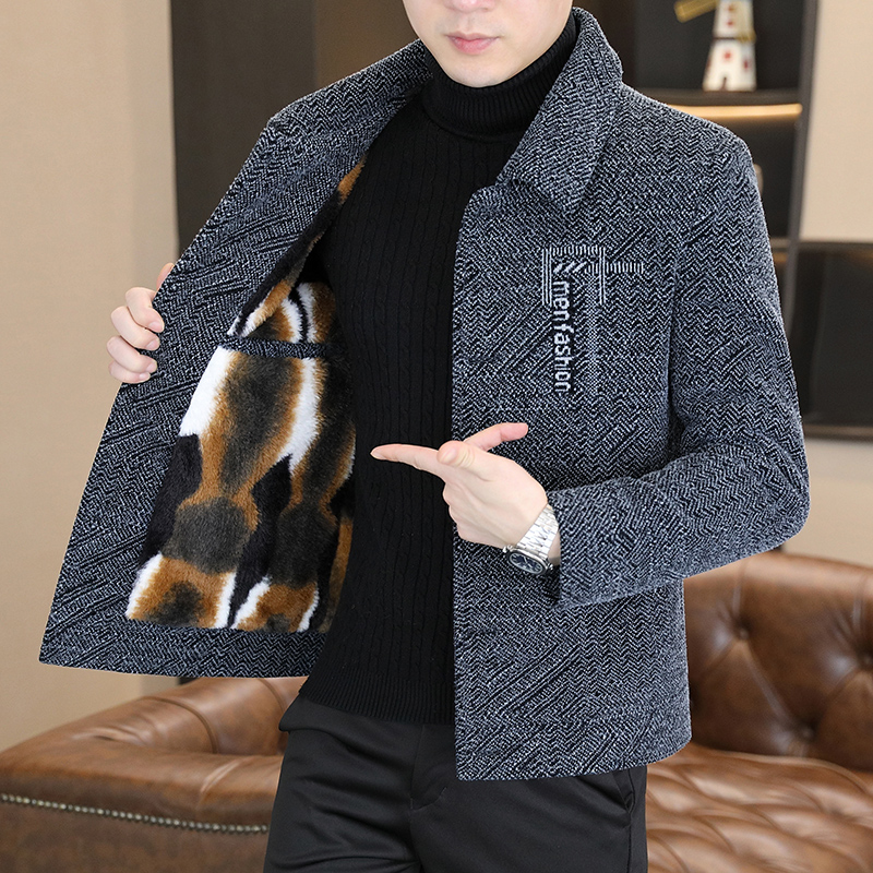 东致秋冬季新款男士毛呢外套翻领休闲呢子大衣男加厚百搭中年夹克