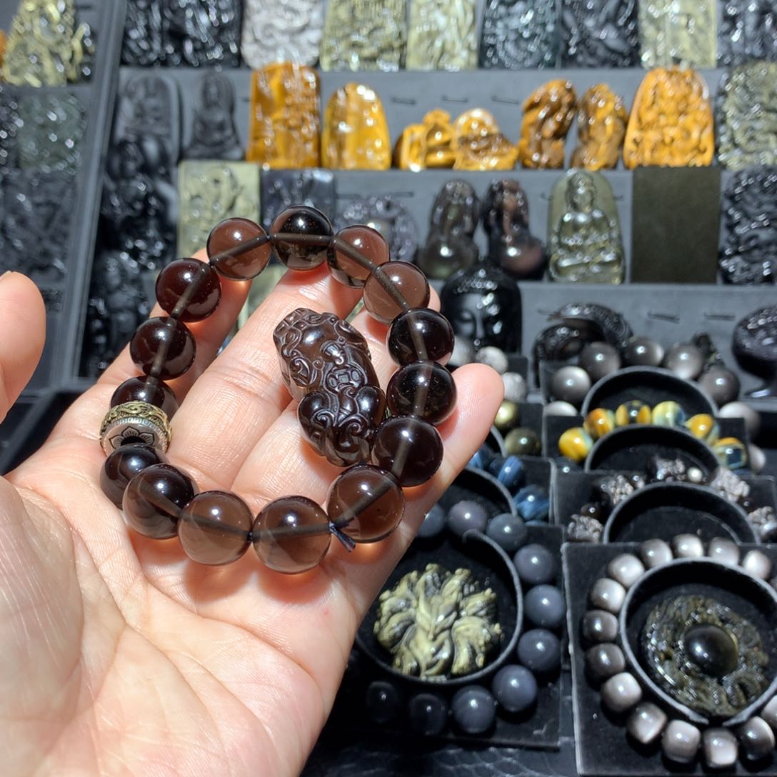 黑曜岩手串未镶嵌奥****）