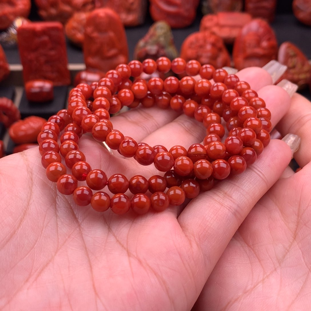 南红玛瑙南红川料原矿佛珠6.3mm未镶嵌