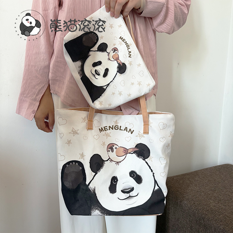 【萌兰小鸟款帆布袋】熊猫网红原创绒布袋 萌兰小鸟帆布袋斜跨通勤