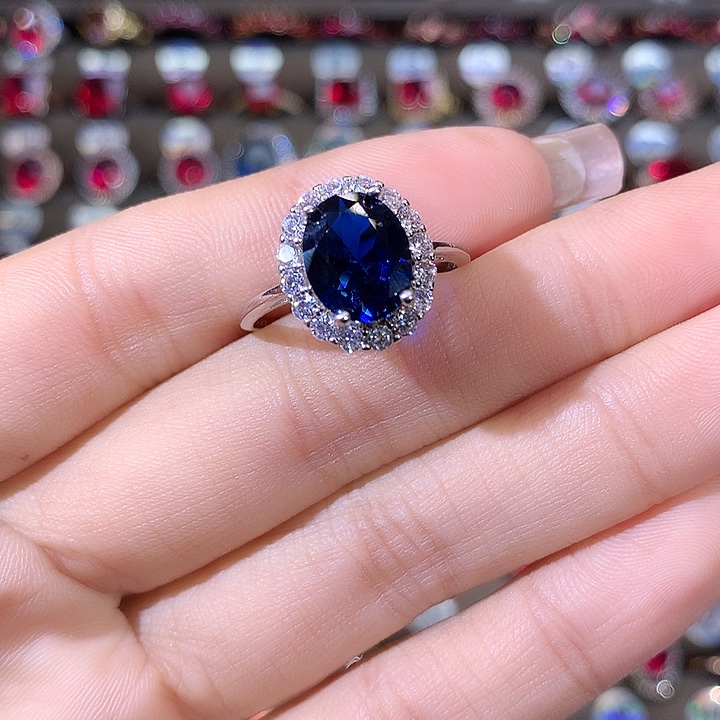 银S925镶嵌蓝宝石戒指白810