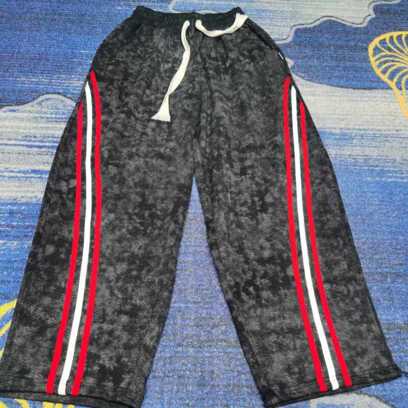 857加厚不加绒扎染条纹阔腿直筒卫裤