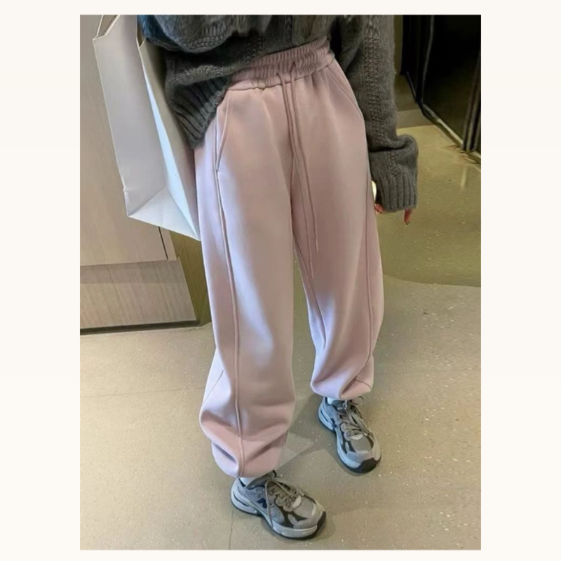 韩版加绒卫裤女秋冬新款加厚束脚裤宽松运动保暖休闲裤子