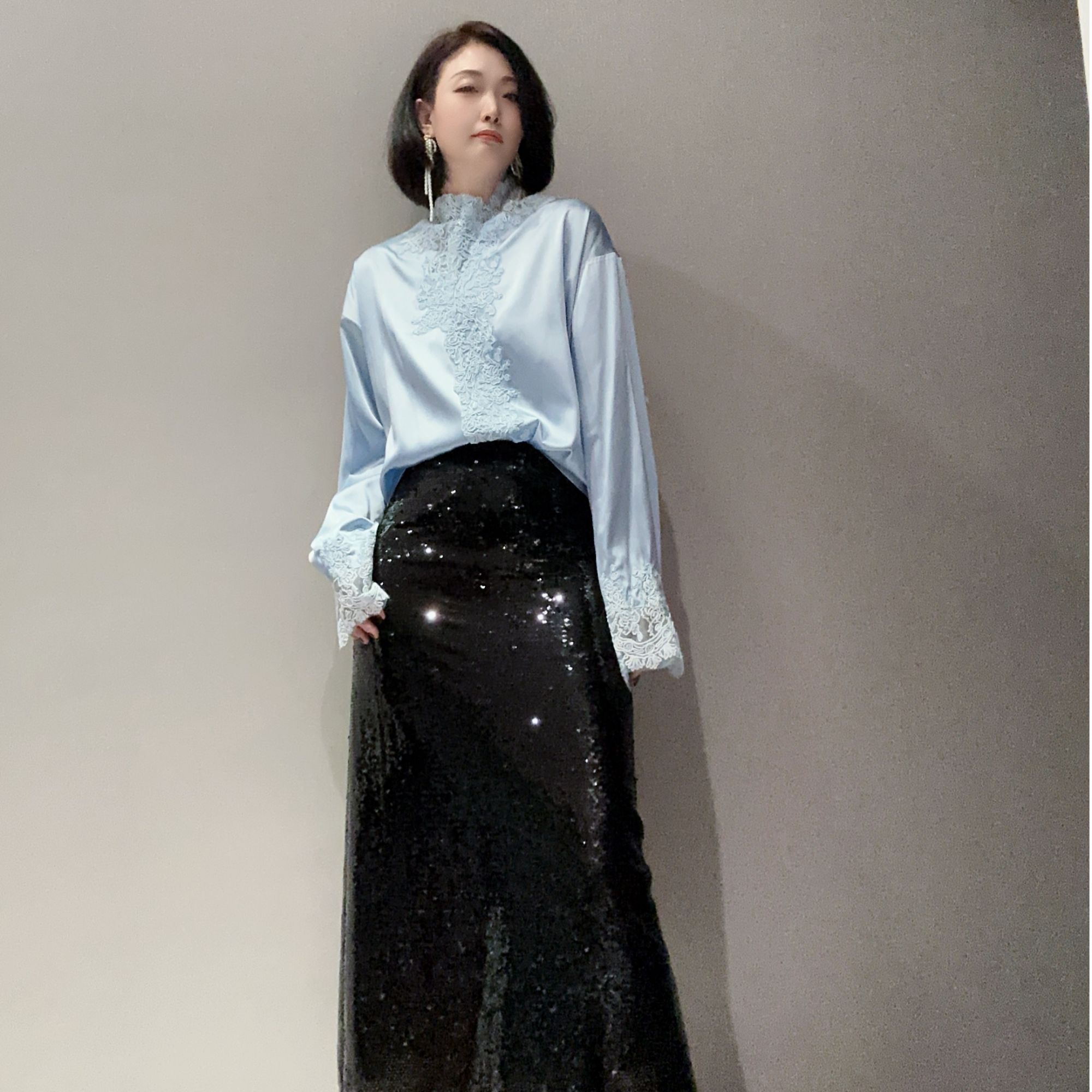 【自然蓝调】小众设计重工刺绣醋酸阔版衬衣MT9888