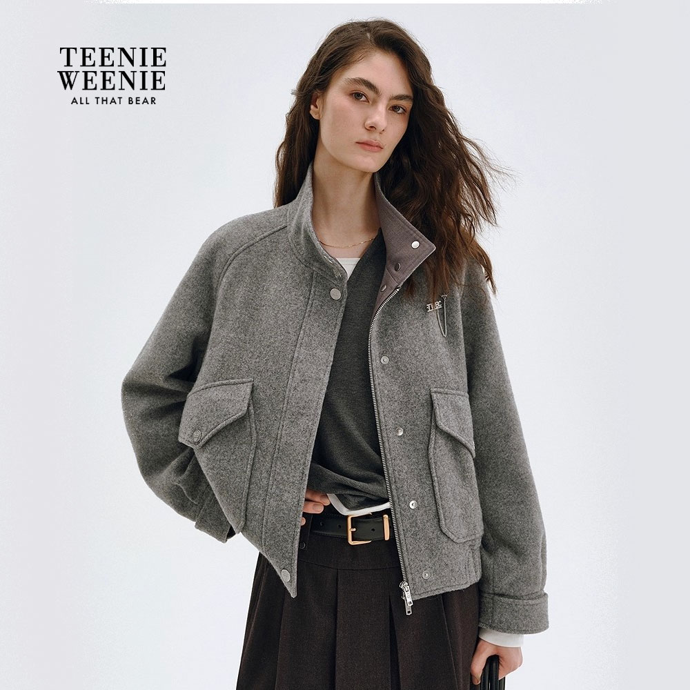 *TeenieWeenie小熊女装毛呢大衣25秋新立领夹克外套女TTJW258TW6A