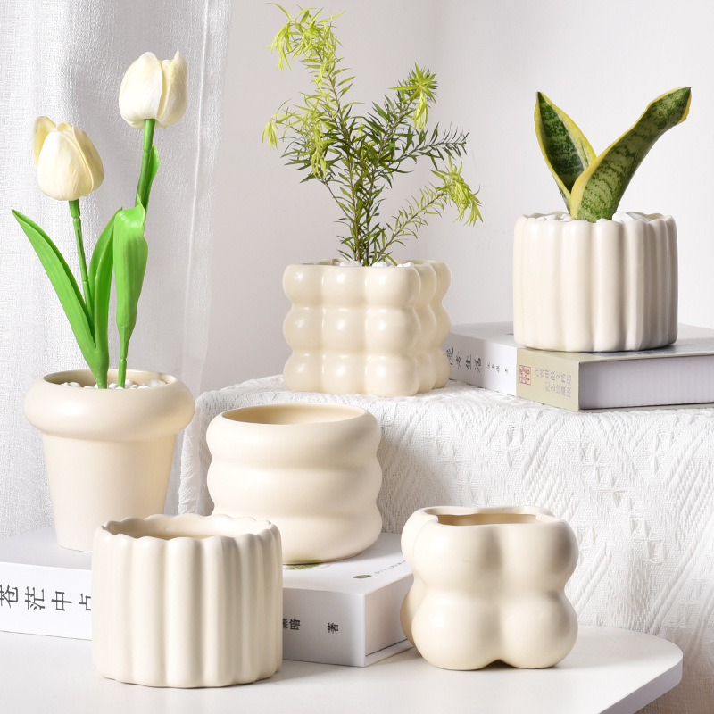 北欧花盆陶瓷奶油风INS轻奢高级感简约盆栽兰花多肉绿植花盆