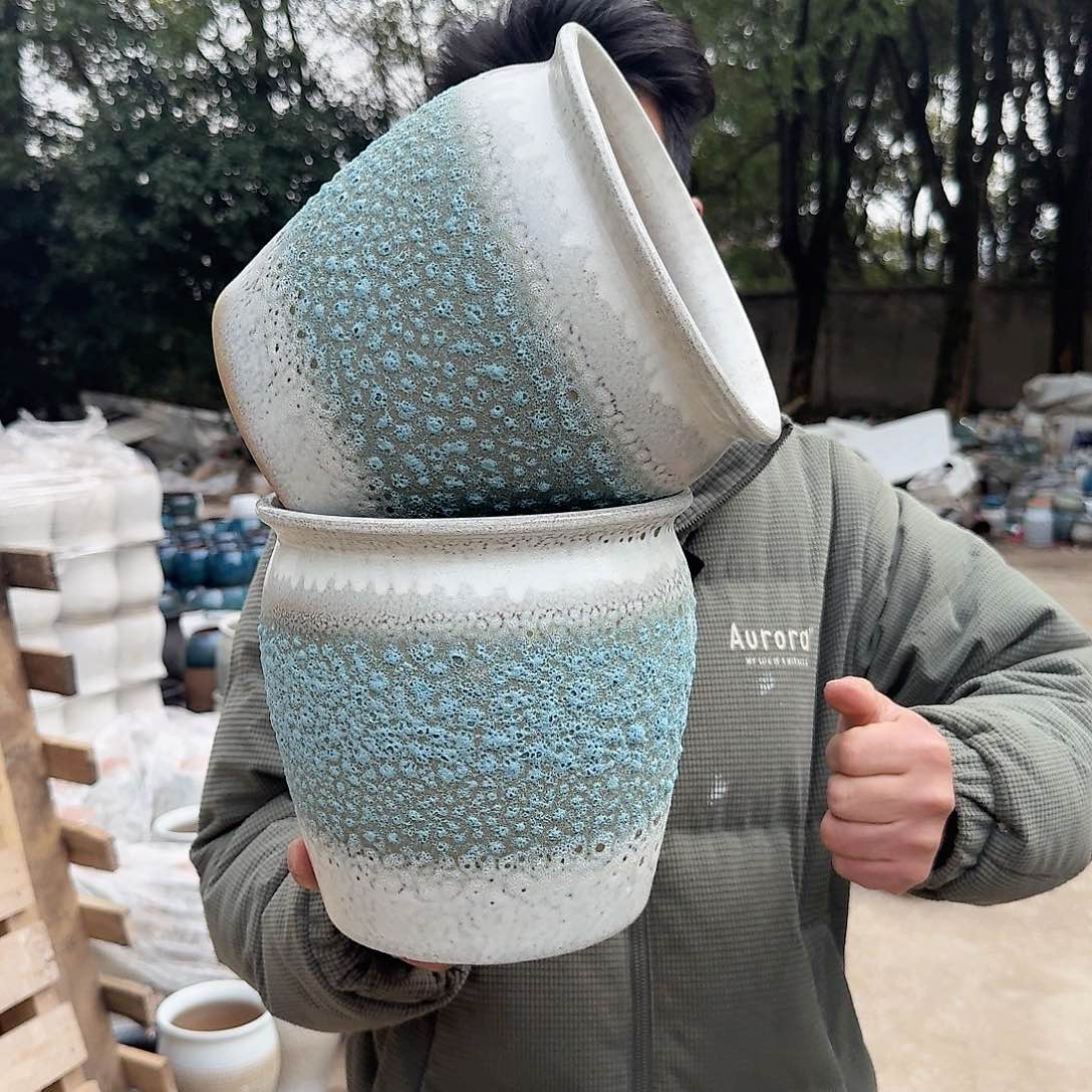 紫砂花盆口20高20（两个泡泡大口