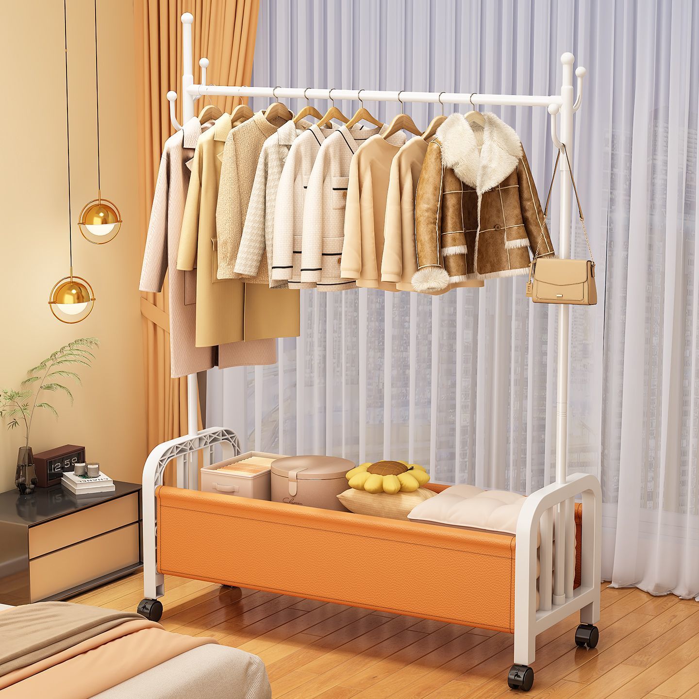 家用挂衣架落地衣帽架客厅可移动衣服架房间阳台立式衣架子晾衣架