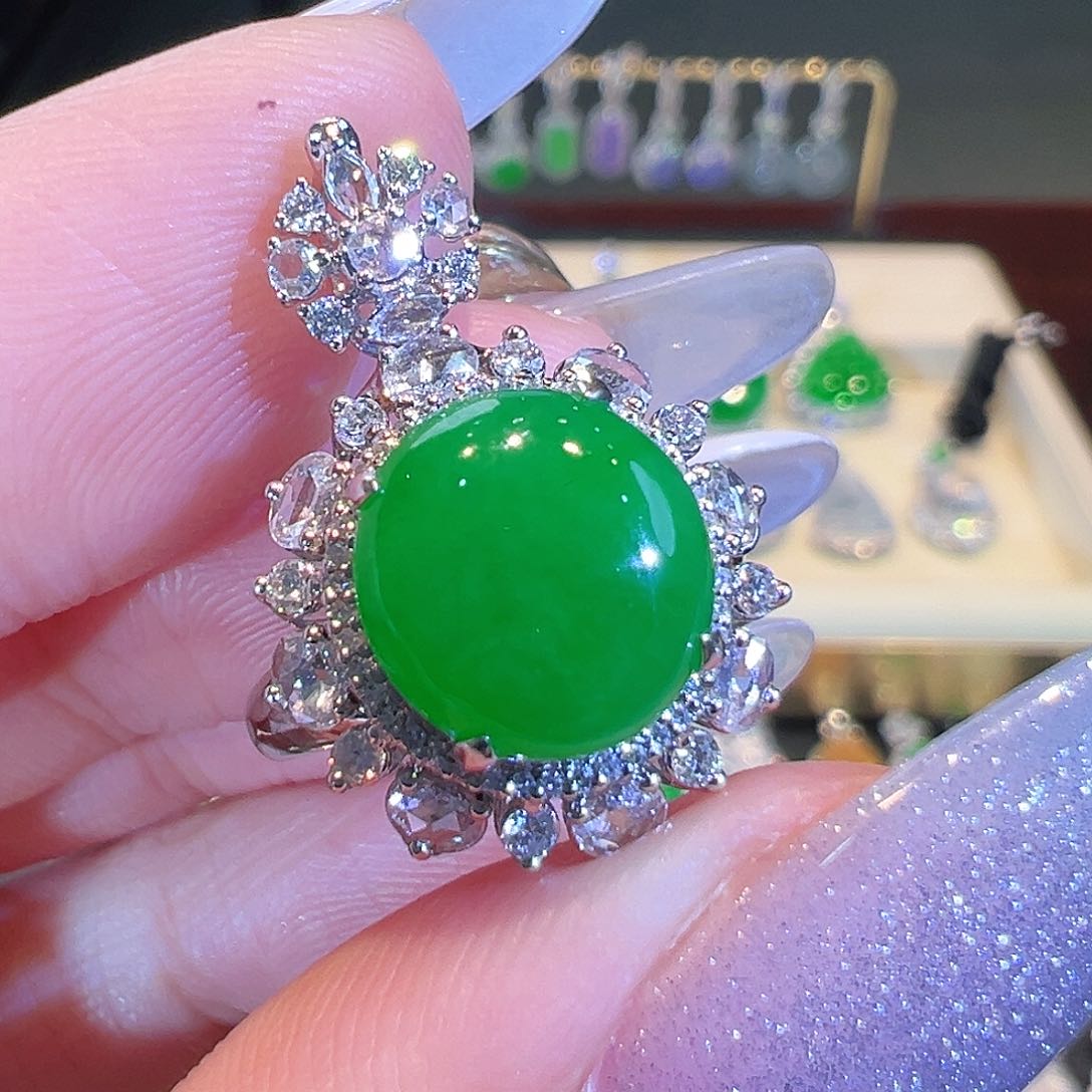 翡翠戒指18K金镶嵌翡翠两用款