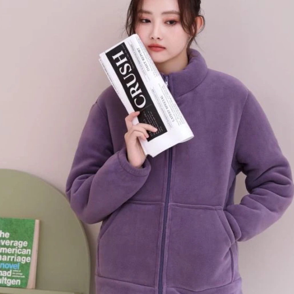 拉链运动风海豚絾柔软加絾保暖特厚居家服可外穿套装