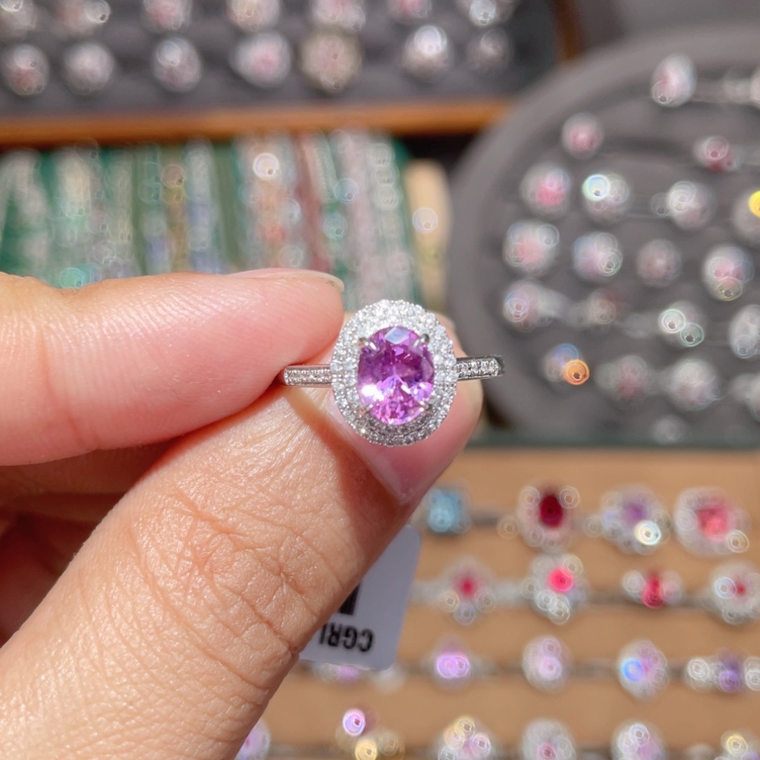 彩色蓝宝石戒指18K金镶嵌1.23ct 无烧粉