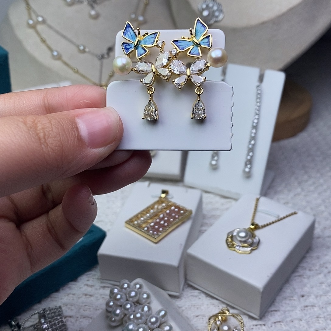 耳饰银S925镶嵌淡水珍珠