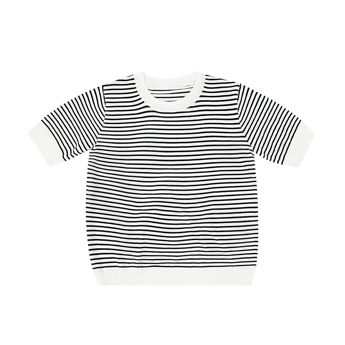 撞色条纹时尚短袖立体条纹针织衫5501-1