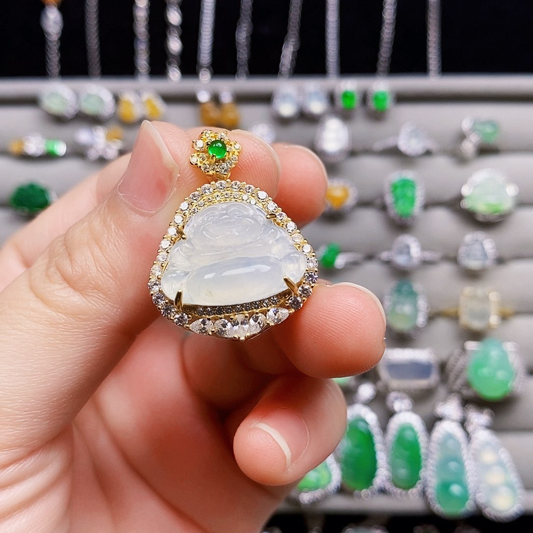 翡翠银S925镶嵌颈饰佛公