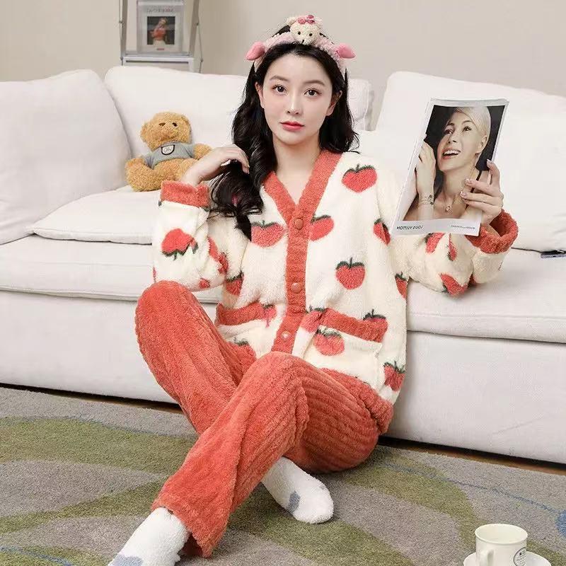 秋冬甜美水蜜桃居家加厚两件套家居服