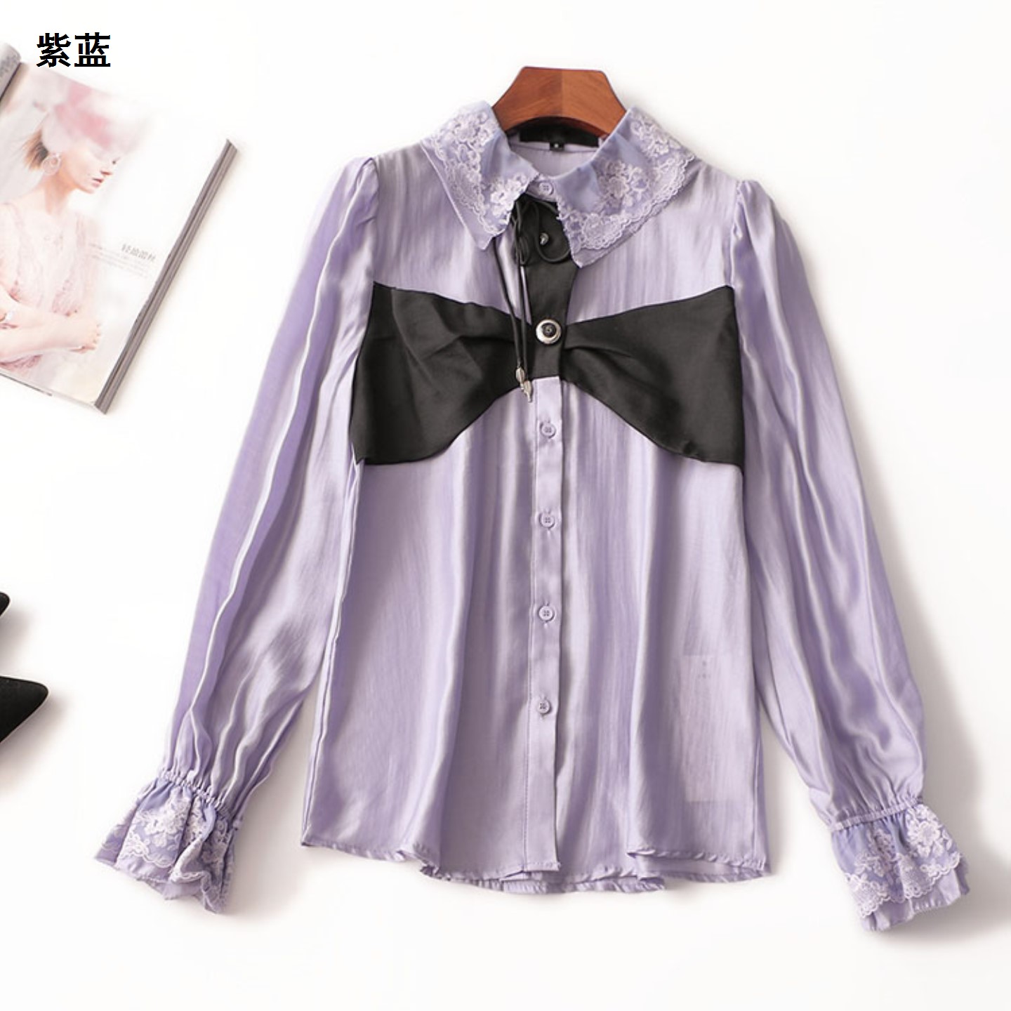 243588秋中长款长袖翻领小众衬衫衬衣