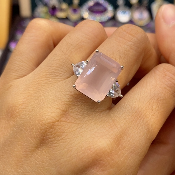 水晶戒指银S925镶嵌天然水晶戒指