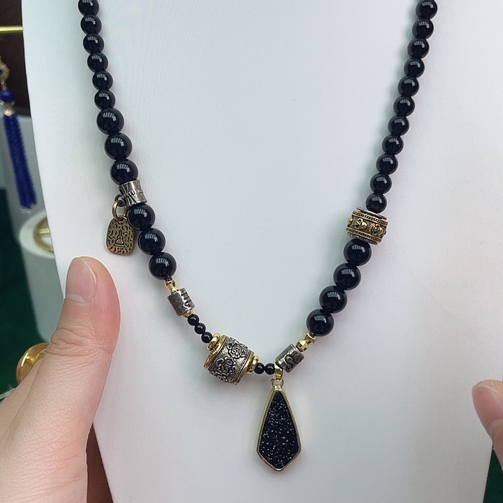 黑曜岩耳饰合金黑曜石项链