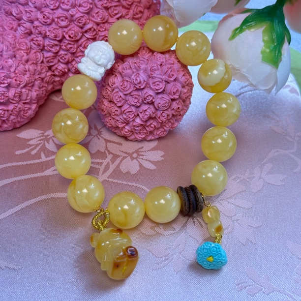 【玉涵珠宝】18K天然蜜蜡设计款手串718