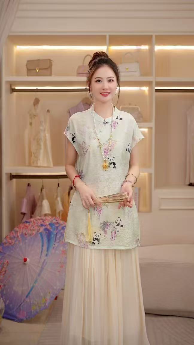 （折扇美画）爆款国风新中式奥黛款日常百搭