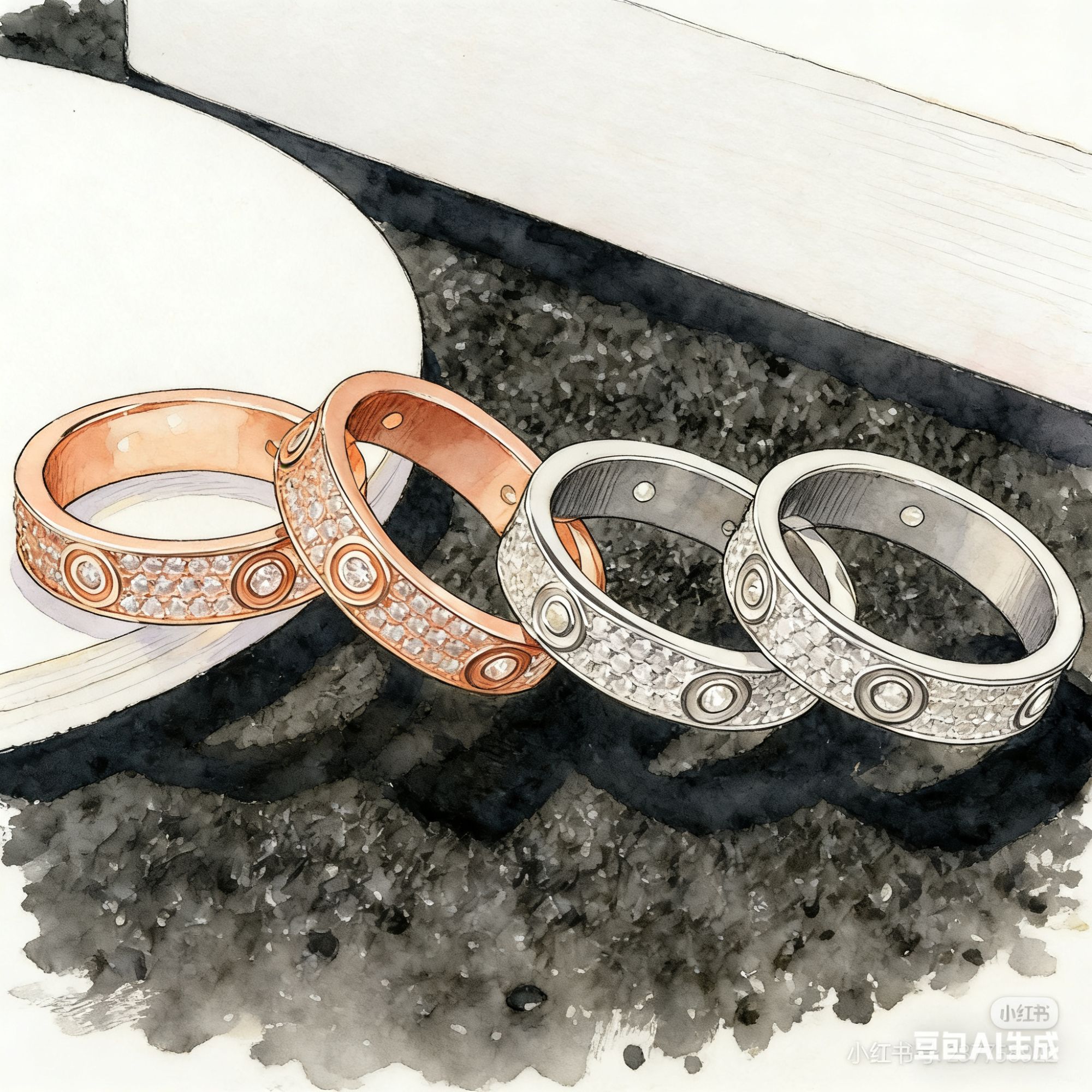 非金属合成锆石戒指 宽版满天星戒指百搭时尚精致气质