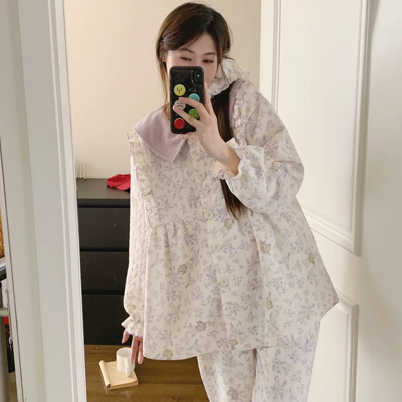 保暖月子服空气棉春秋冬季产后加厚哺乳喂奶孕妇睡衣吸汗套装女