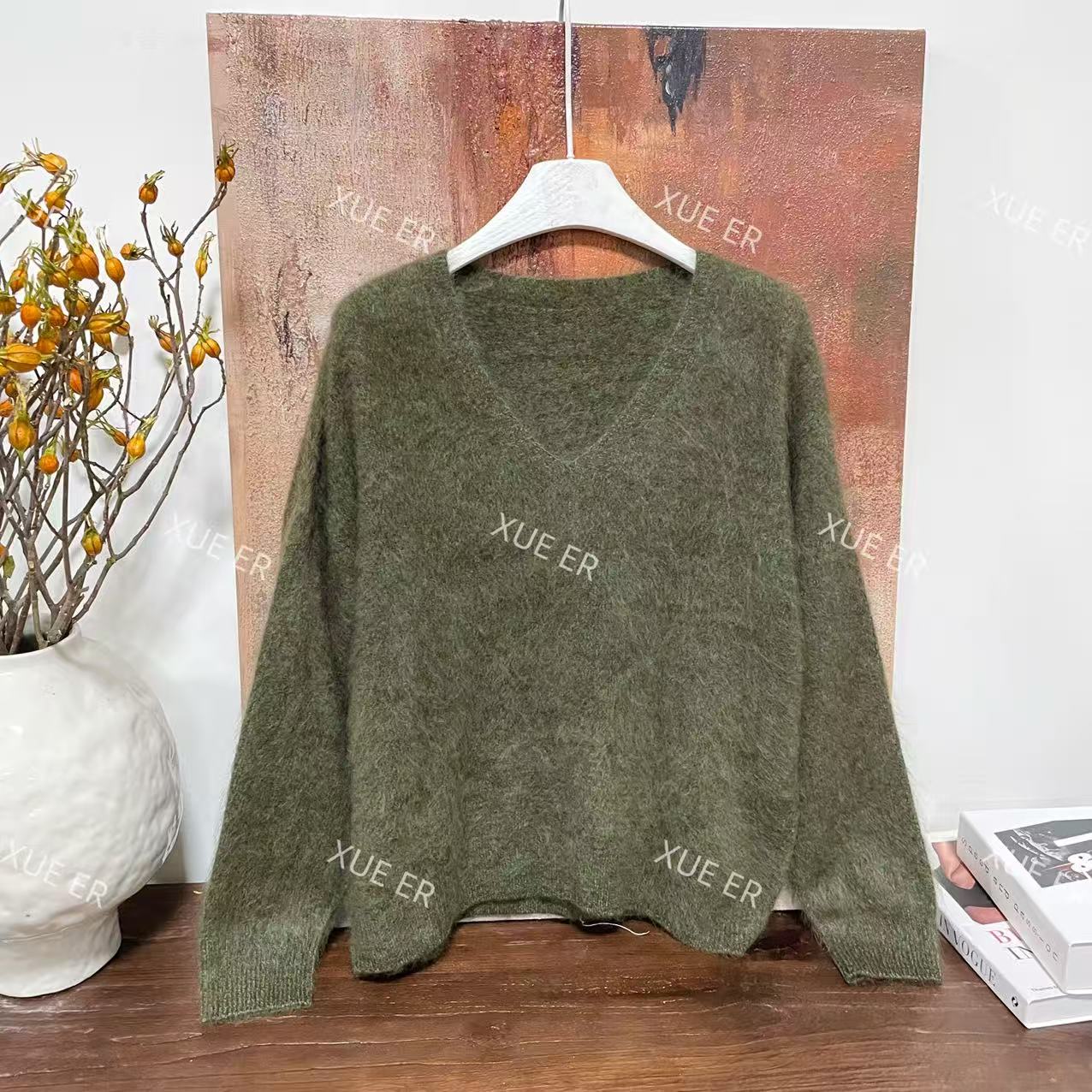 雪儿XDL102欧货高品质羊绒羊毛V领花纱洋气范针织套头毛衣