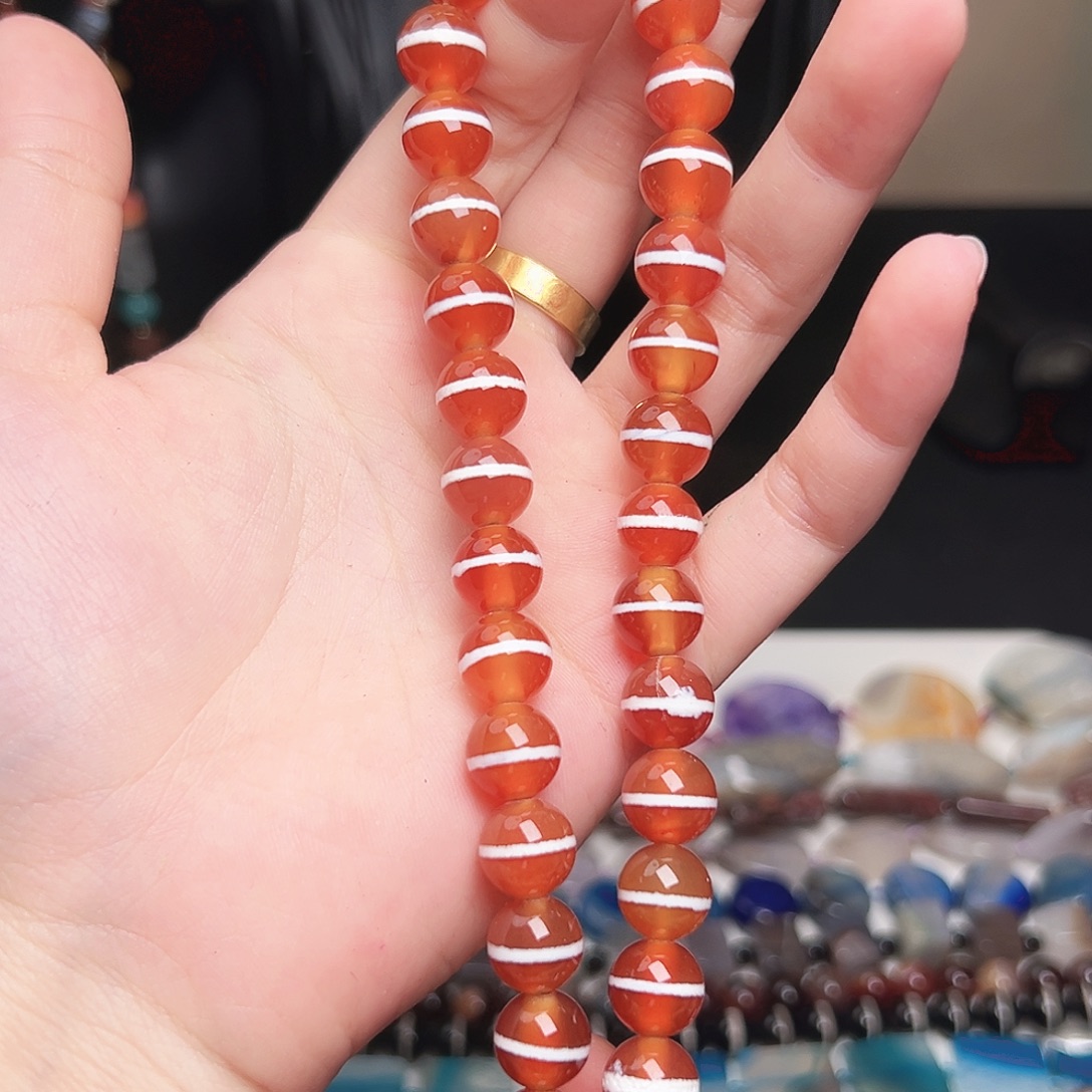 玛瑙/玉髓合金珠宝半成品x54 10m 赤焰蚕丝玛瑙圆珠一条