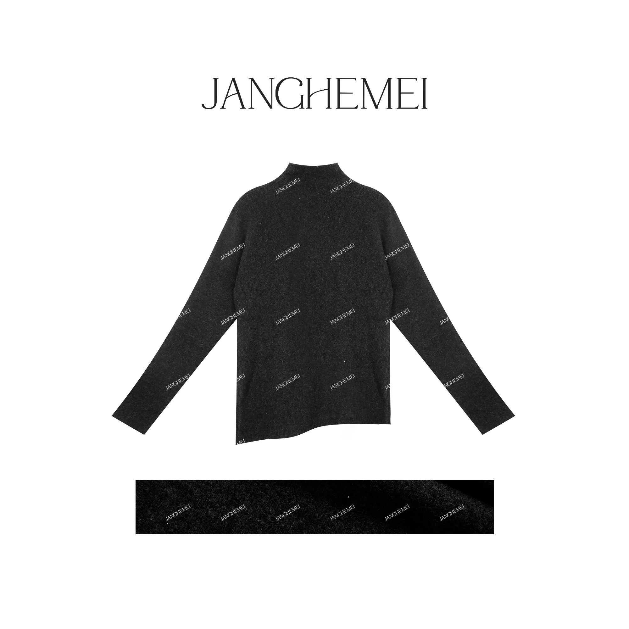 JANGHEMEI【麦冬】100%绵羊毛高领斜下摆修身长袖毛衣 M25619M43