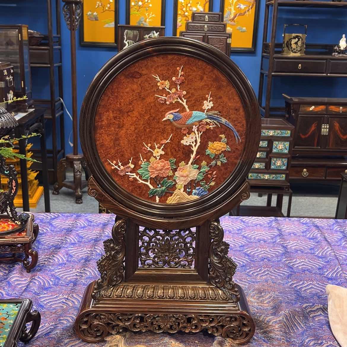 【闪购商品】红酸枝木类成套家具圆屏