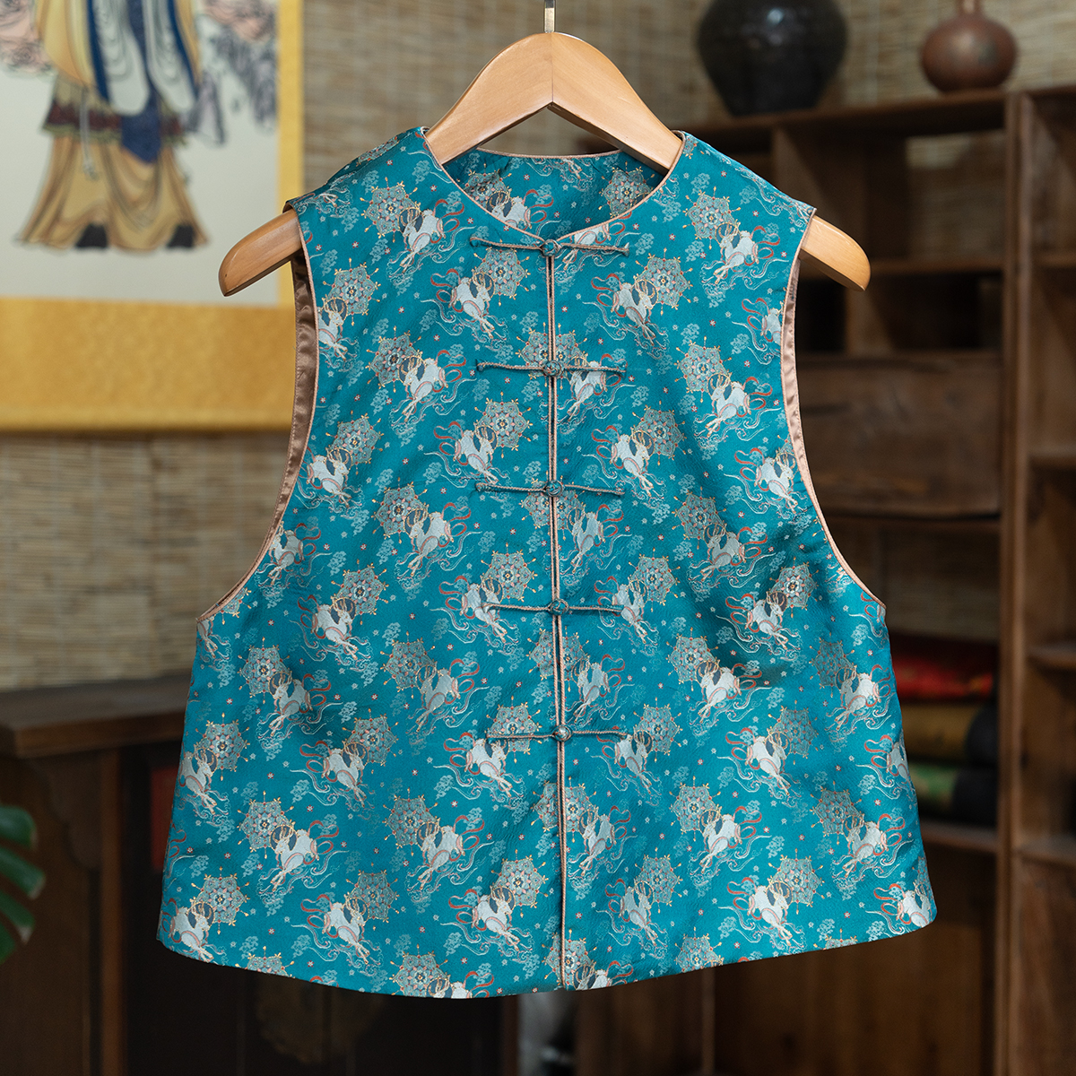 苏地青天白鹿宋锦马甲