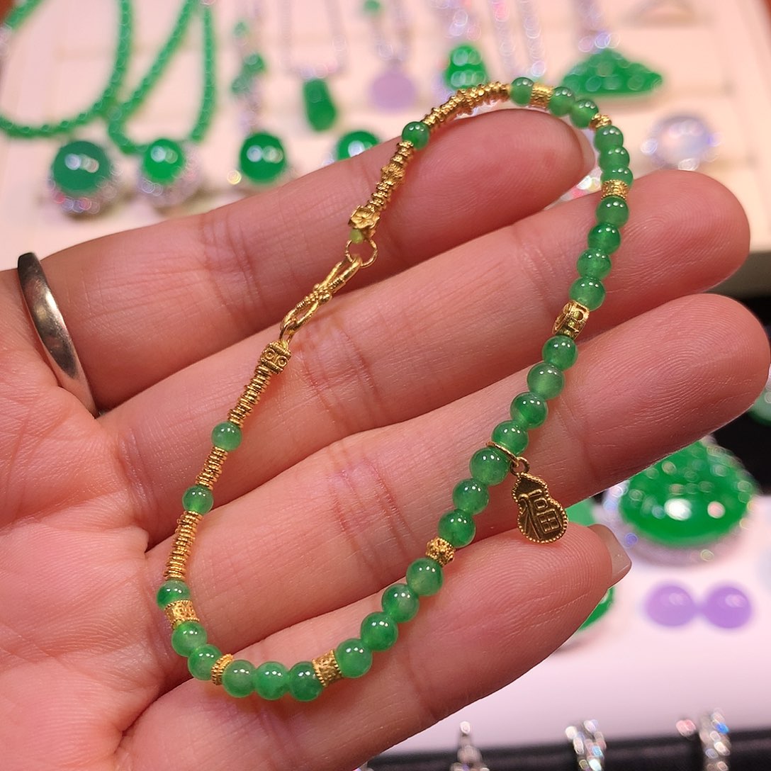 翡翠手链18K金镶嵌缅甸翡翠手链18k镶嵌