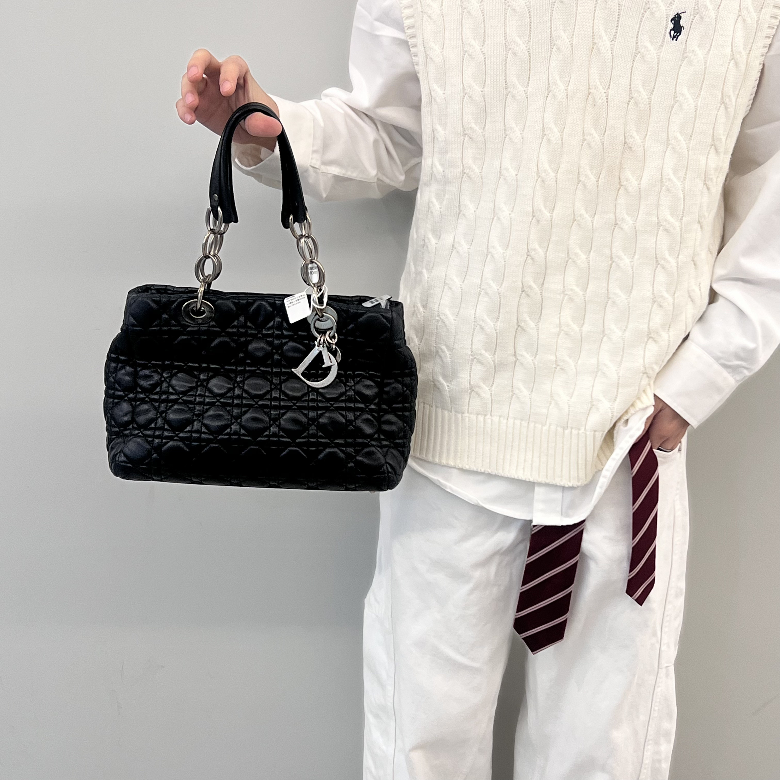 95新 DIOR/迪奥 Dior小号黑银托特包