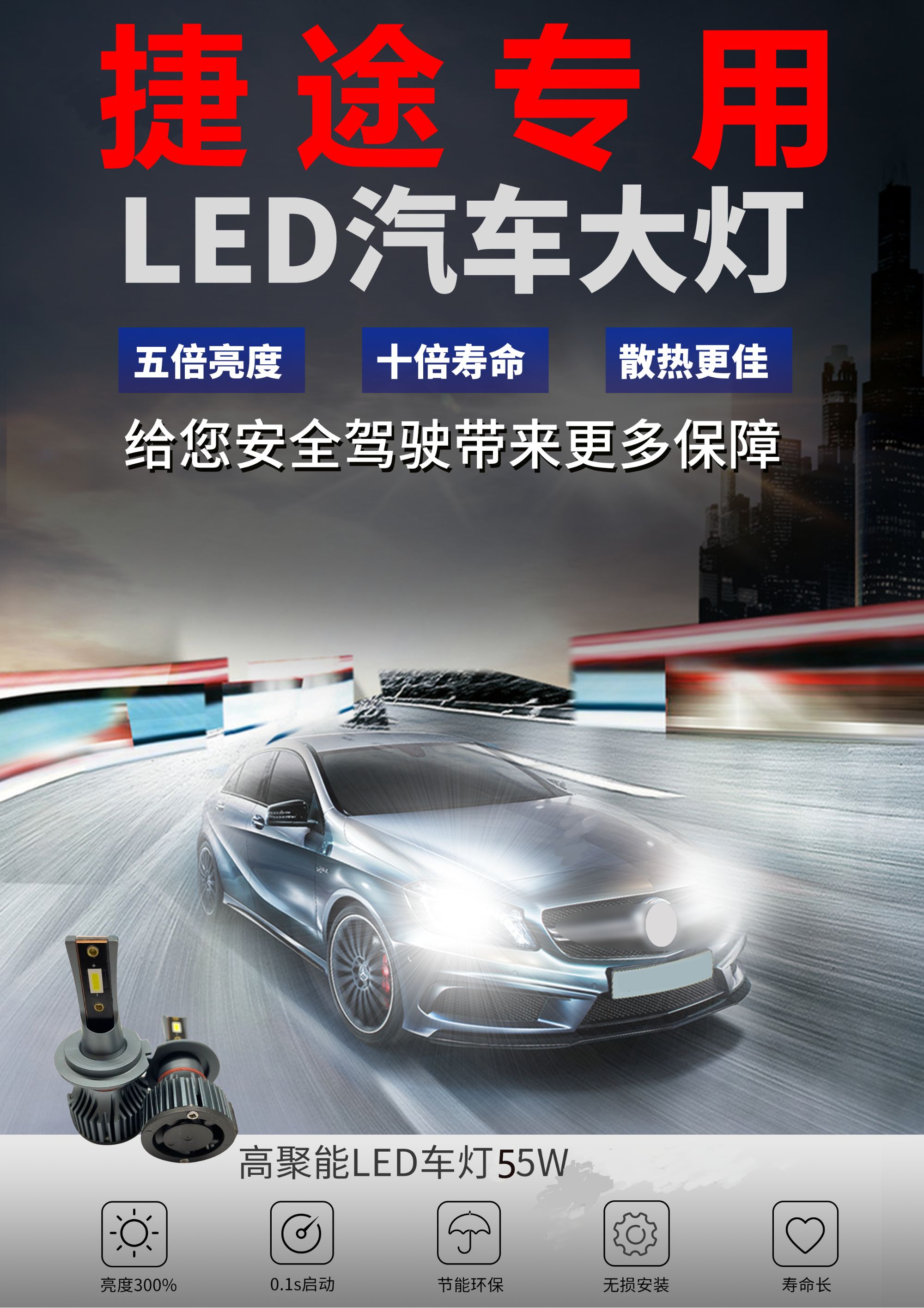 【捷途】X70coupX90近远光升级LED高亮高聚光大灯无损安装