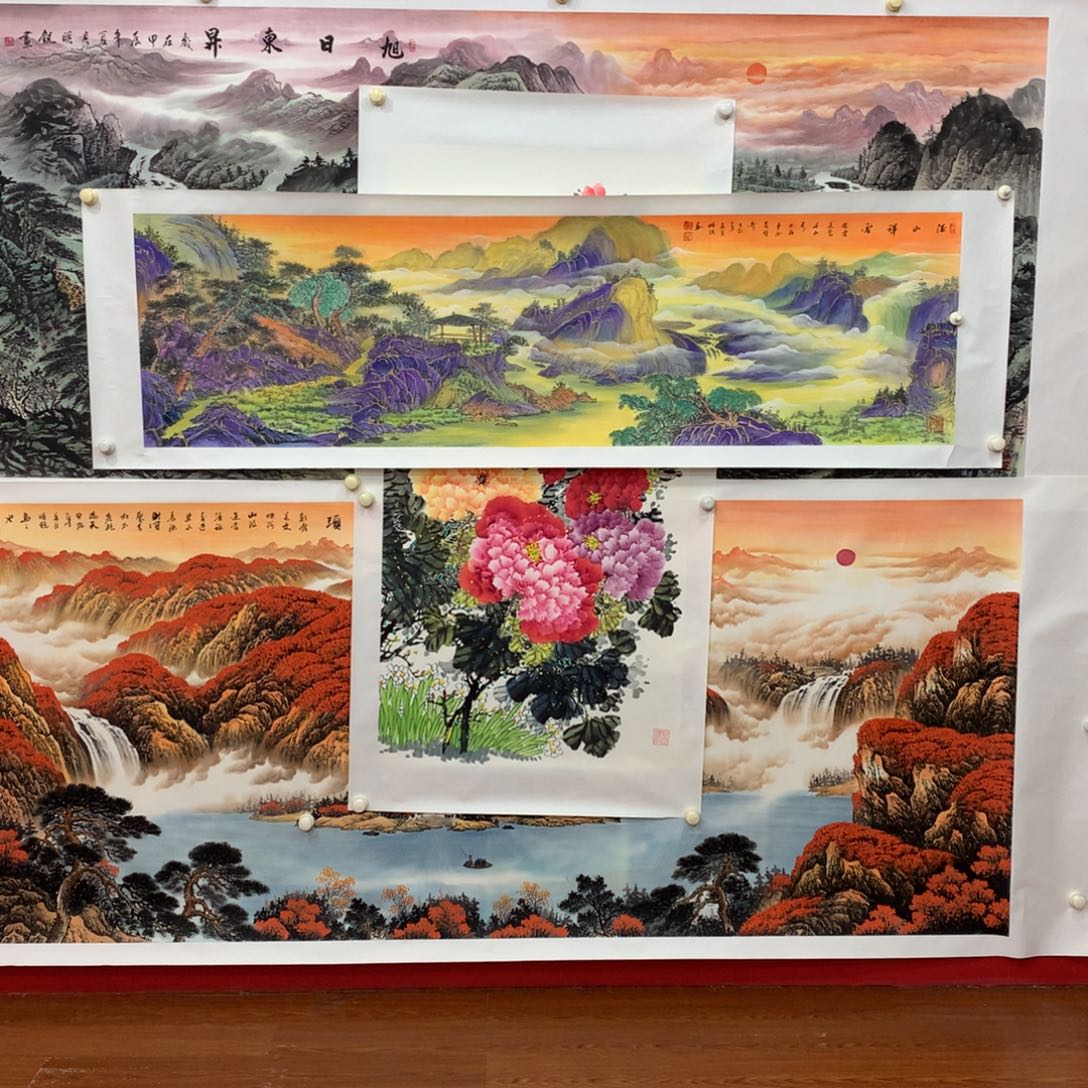 锦***河国画两幅一山水一牡丹