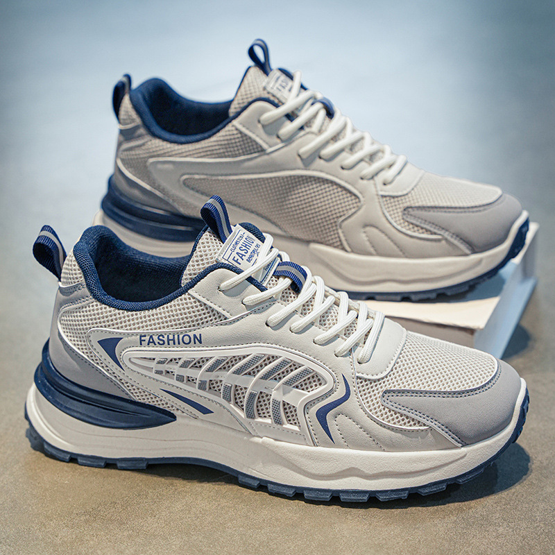 秋季男鞋新款透气网面运动鞋厚底休闲6776