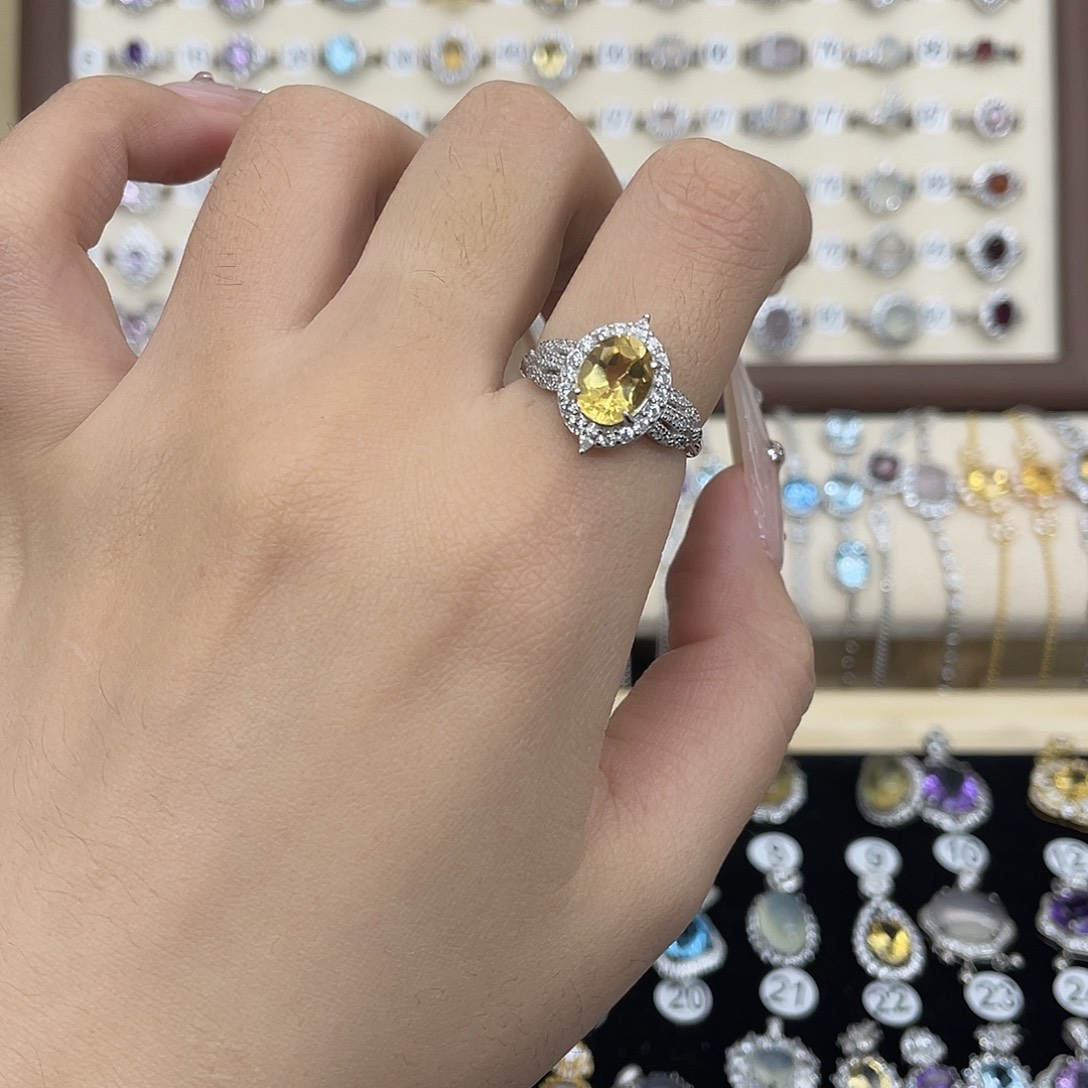 黄晶戒指银S925镶嵌