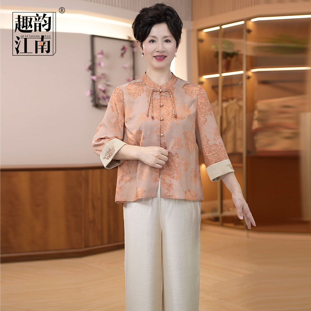 趣韵江南【现货现发】妈妈装中袖新中式套装中老年复古国风两件套
