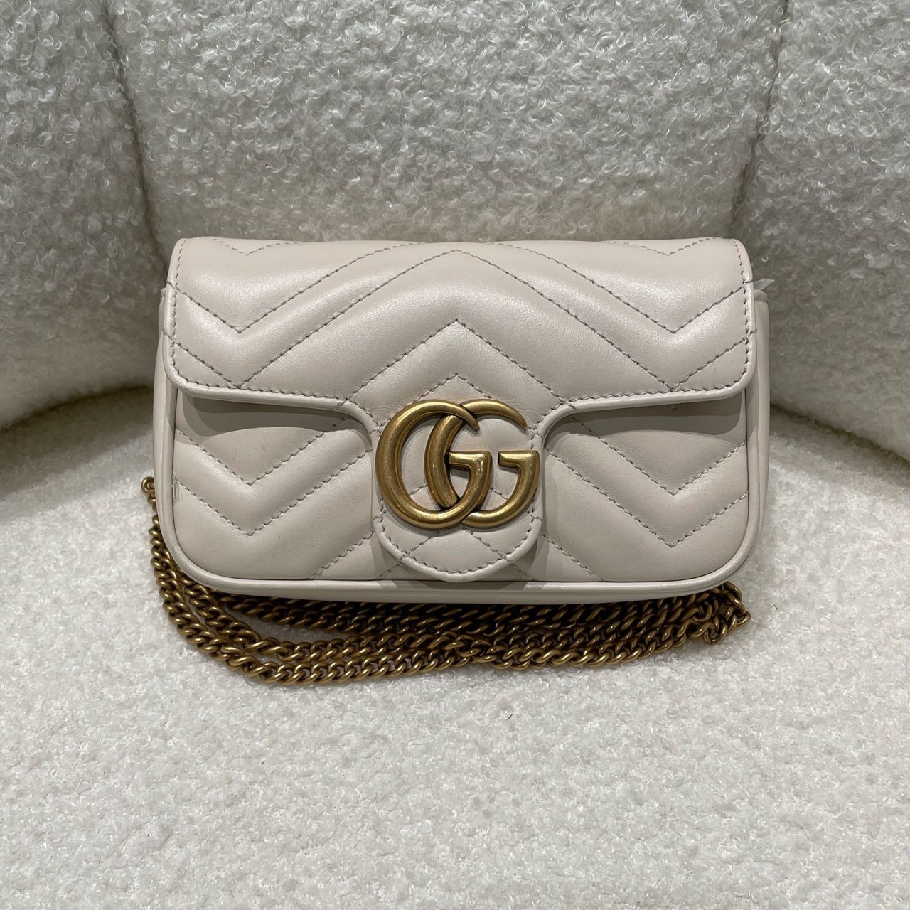 99新 GUCCI/古驰  马蒙super mini，白金链条包