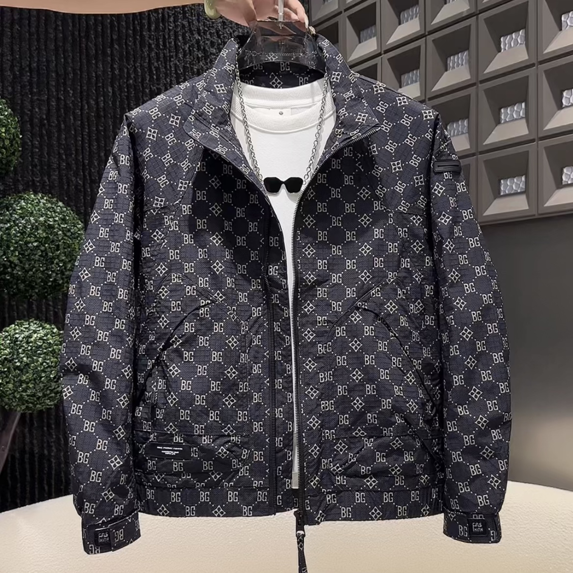 秋冬季新款痞帅高级感欧款立领夹克上衣青年潮牌男士印花休闲外套