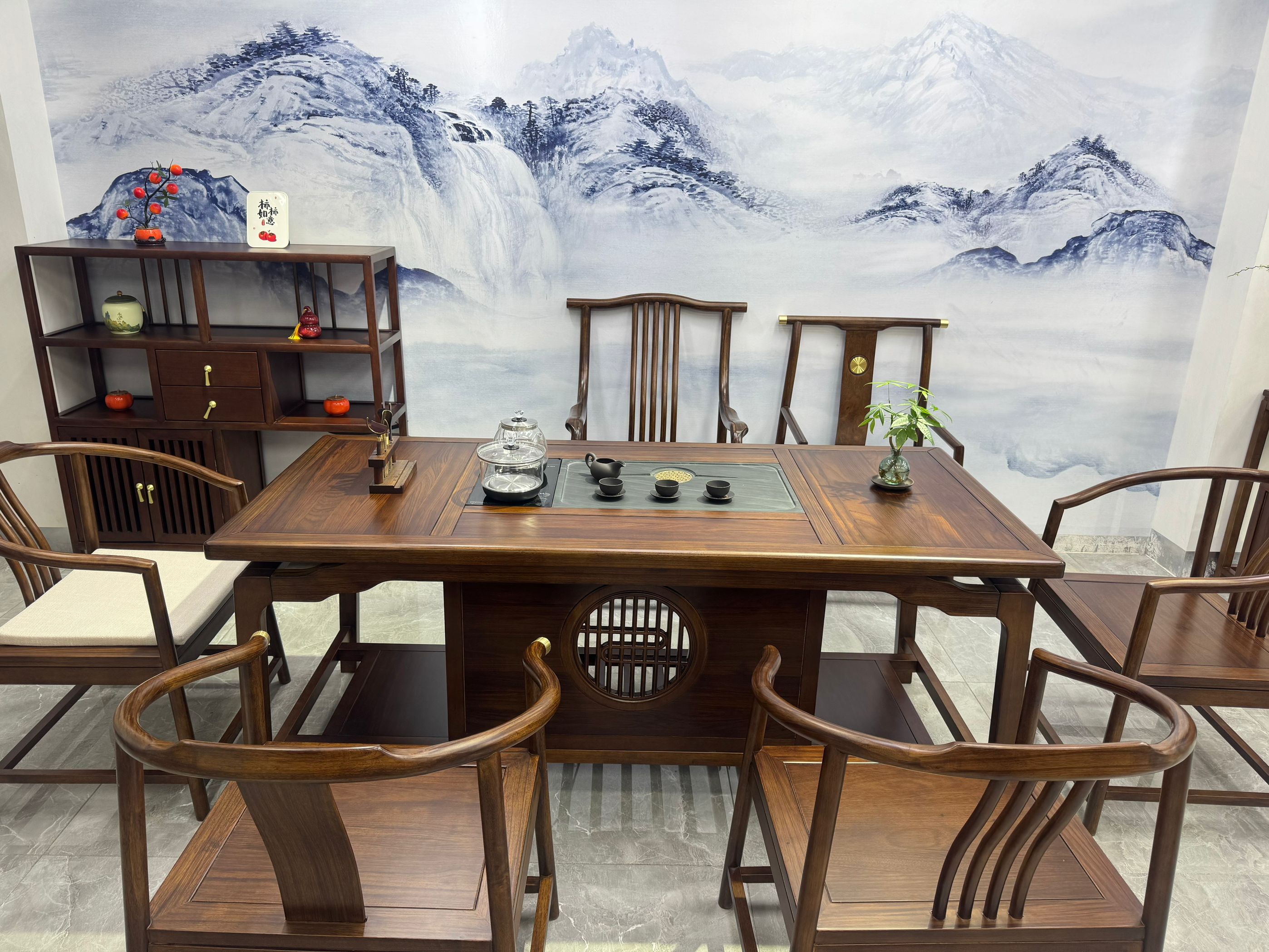 【祥云款】祥云乌金木泡办公室家具家用简约茶桌茶台一整套